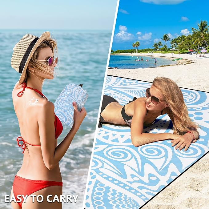 HIHOHO Beach Blanket, Flower Ripple-BL, 79"×83" (4 Person) | Waterproof Sandproof, Quick Drying, Durable, For 1-8 Adults, Beach Festival Travel Camping Hiking - Image 5