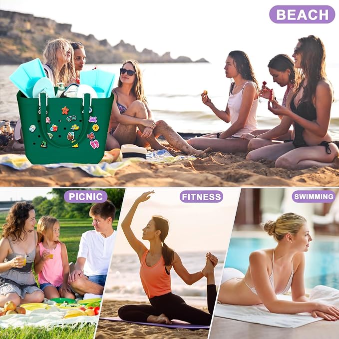 X-Large Rubber Beach Bag Travel Tote Bag with Waterproof Zipper Pocket, Washable Durable Rubber Beach Tote Mom gift - Image 7