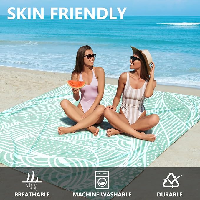 WIWIGO Beach Blanket Waterproof Sandproof Beach Mat 79" X 83"/10'x9'for 2-8 Adults Quick Drying Outdoor Picnic Mat Beach Accessories for Travel, Camping, Hiking - Image 3