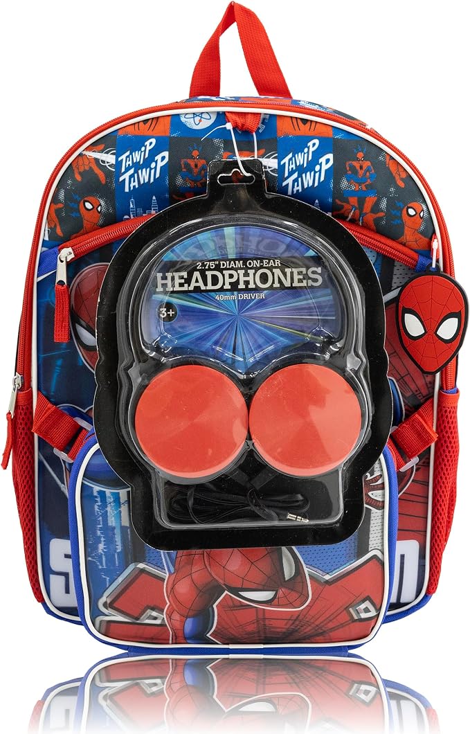 Marvel Spiderman Backpack Set for Boys | Spiderman Bookbag with Lunch Bag, Headphones, and Dangle | Kids School Spider-Man Backpack | Ages 3+ - Image 2