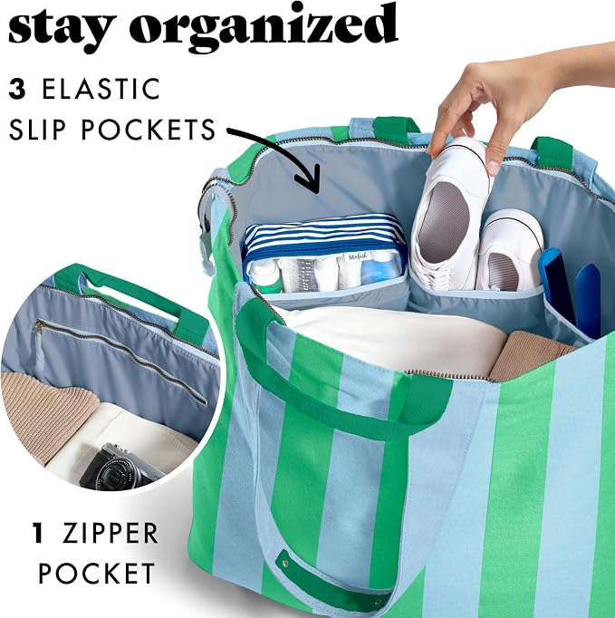 Fit & Fresh XL Beach Tote Bag for Women – XL Travel Tote with Zipper & Pockets, Oversized Canvas Pool Bag, Weekender Carry-On - Image 4