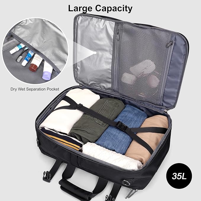PIJUSHI 3-In-1 Travel Backpack for Women with 16" Padded Laptop Compartment | Convertible Carry On Luggage/Duffel/Shoulder with 180° Open, USB Port, Dry/Wet Pocket for Airport, Daily - Image 4