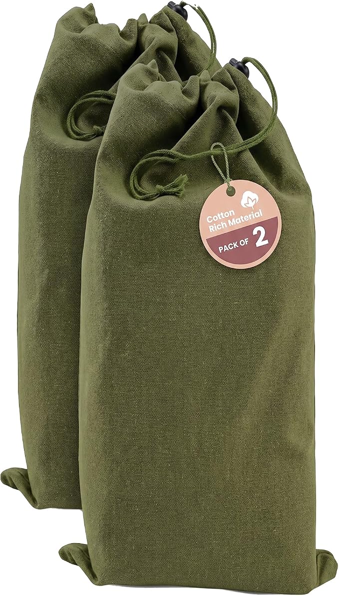 LFH Cotton Rich Shoe Storage Bags with Drawstring, Breathable Dustproof Reusable Shoe Organizer for Travel, Gym, Dorm, Hotel, Machine Washable Easy Carry 8"x17" (Pack 2),Military Green by LFHHomePrivateLimited