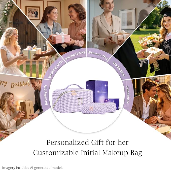 Personalized Gift Travel Makeup Bag: Initial Makeup Organizer Bag for Women | 3-in-1 Custom Make up Bag Set - Vegan Leather Travel Cosmetic Bag - Luxury Gift for Women – Birthday, Anniversary, Graduation - Image 7