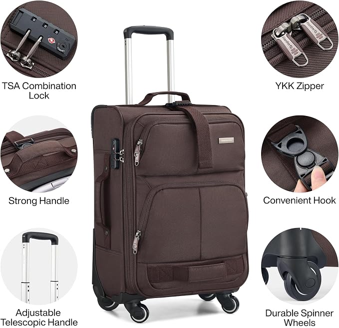 Hanke 28 Inch Softside Expandable Luggage with Spinner Wheels,Check Large Luggage Rolling Suitcase Travel Luggage with TSA Approved,Coffee - Image 4
