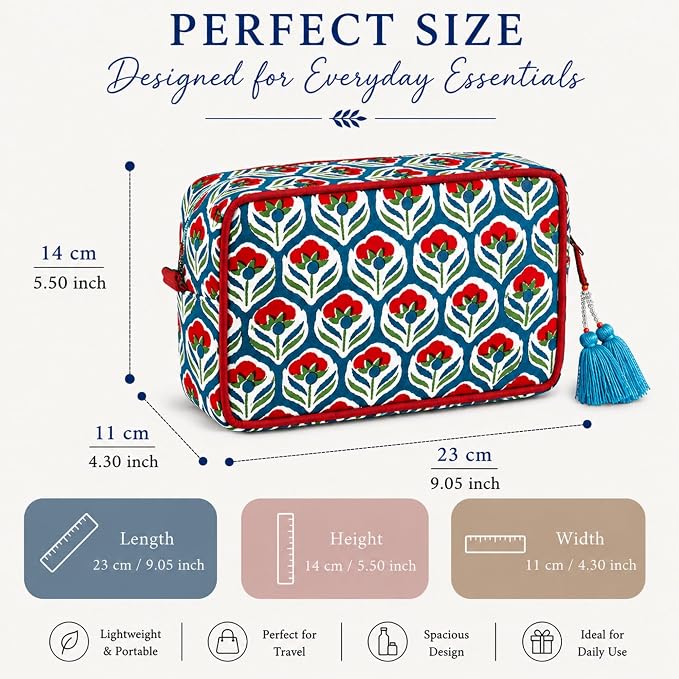 Huar Travel Makeup Bag- Large Capacity Cosmetic Bags for Women - Water Resistance Lining Portable Pouch & Open Toiletry Bag - Perfect Girls Makeup Organizer for Travel Essentials (White & Red Floral) - Image 6