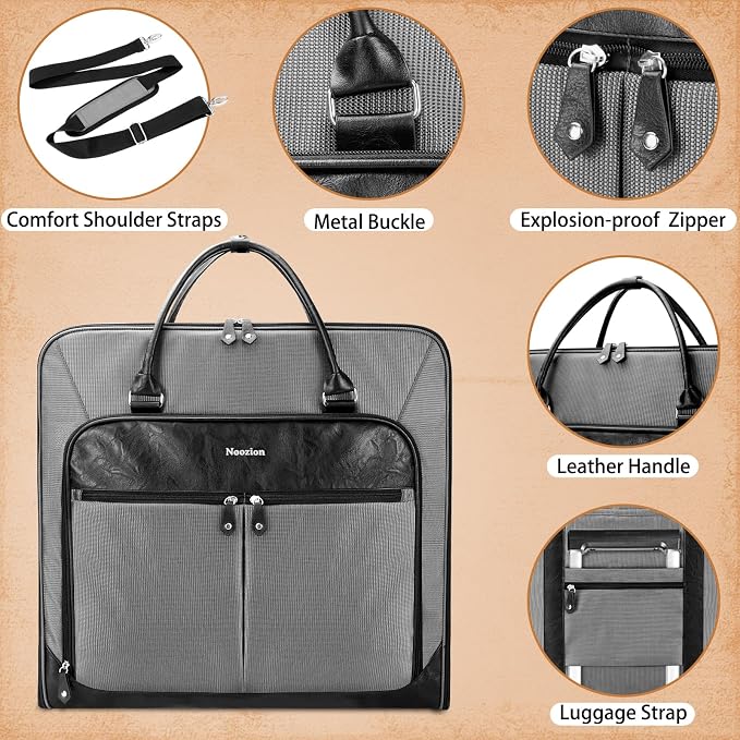 Noozion Garment Bag for Travel, Large Carry On Suit Bag for Business Up to 4 Suits, Wrinkle Free Garment Bag for Hanging Clothes with Shoulder Strap, Laptop Compartment, and Wet-Dry Pocket - Image 5