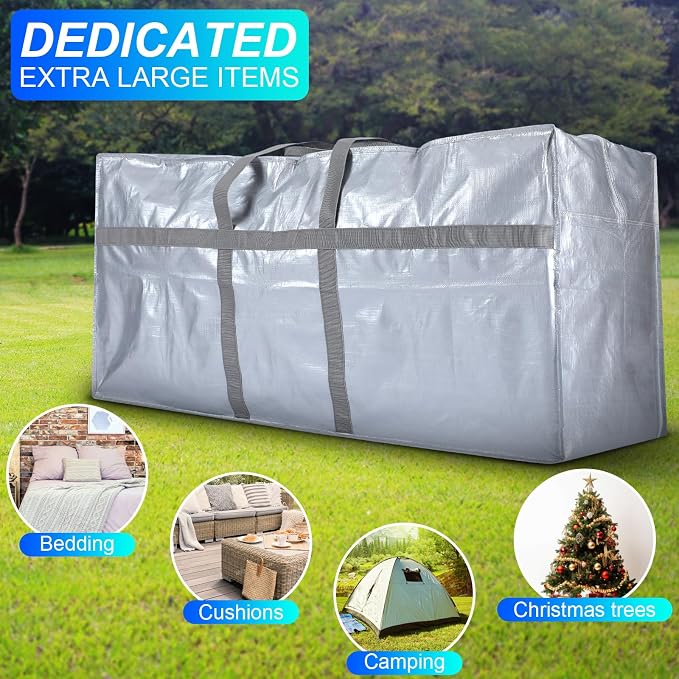 Windyun 4 Pack 57 Gallon Extra Large Moving Bags XXL Heavy Duty Storage Bag with Strong Zipper Handle Jumbo Big Tote Box Foldable for College Dorm Travel Clothes Duffle Blanket Pillow(Silver) - Image 6