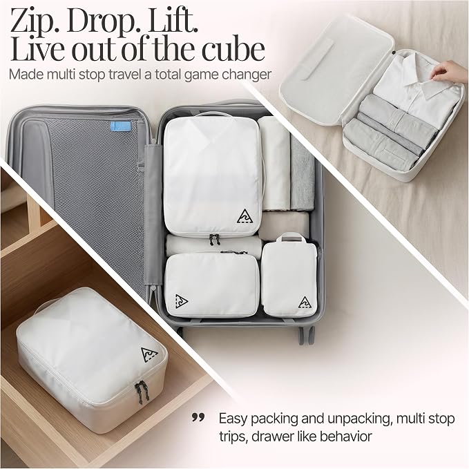 Well Traveled 4 pcs Compression Packing Bags Cubes Set with HybridMax Double-Capacity Design - Packing Cubes for Travel Compression to Maximize Limited Luggage Space, White - Image 4