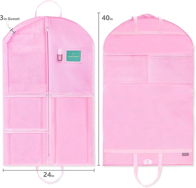 Waterproof Hanging Garment Bag 40 inch Clothes Bag with Gusset, 5 Pockets Side Zip for Dance Costumes Sports Skating Theatre Pageants Cheer Cosplay Kendall Country (Cotton Candy, 40 inch) - Image 3