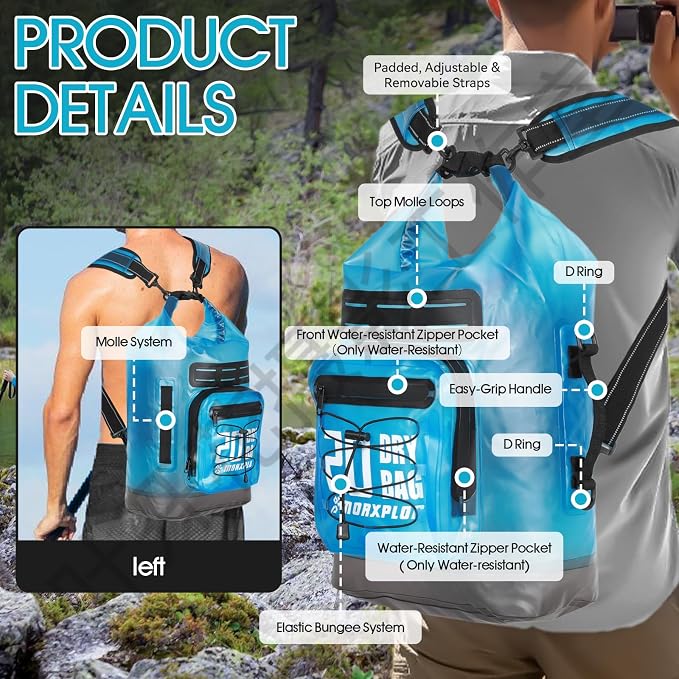 MORXPLOR Dry Bag Waterproof,5L/10L/20L/30L/40L/55L Roll Top Dry Bag Backpack with WaterProof Phone Case for Swim,Kayak - Image 5