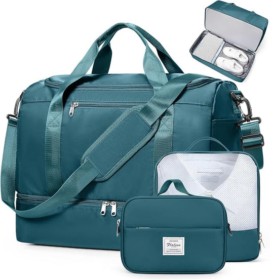 Travel Duffel Bag, Carry-On Overnight Weekender Bags with Shoes Compartment | For Spirit Airlines 18x14x8 Personal Item Bag,Wet Pocket,3 Pcs Set,Small by SYCNB