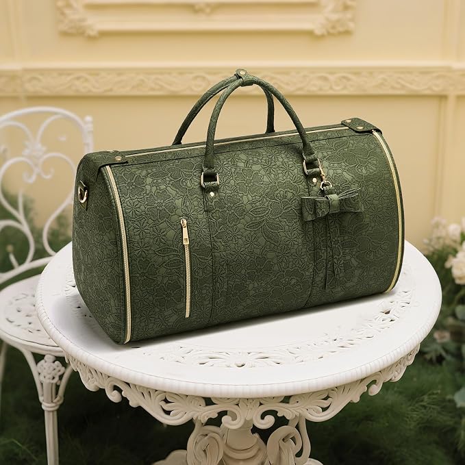 Garment Duffle Bag for Travel, 2-in-1 Foldable Carry On Garment Bag with Shoe Compartment & Toiletry Pocket, Convertible Weekender Bags for Women Business Travel, Vacation, Party, Deep Green - Image 2