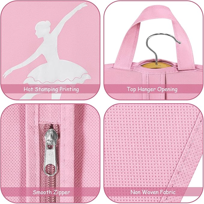 LOVEGRASS Tutu Garment Bag for Kids, 35" Tutu Bag for Hanging Clothes, Pancake Dance Bag for Dance Costume, Round Ballet Bag with 3 Handles for Children Girls, Pink - Image 3