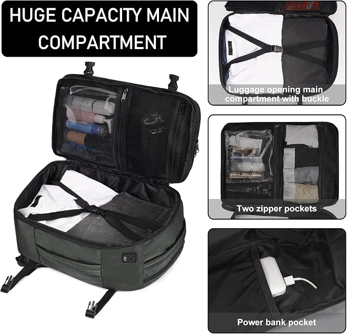 ECOHUB Travel Backpack 18x14x8 Spirit Airlines Personal Item Bag Carry On Backpack 13 Pockets Large Work Casual Daypack for men Airline Approved Waterproof Gym Backpack with Charging Port, Gray - Image 5