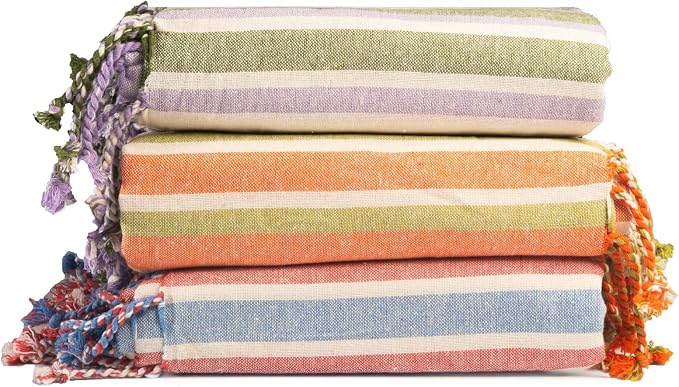 Salt Earth Cotton Turkish Beach Towel, Set of 3, 36"x72" - Soft, Quick Dry, Sand Resistant, Absorbent Towels for Bathroom, Home, Travel, Pool, Spa, Bath, Swim - Beach Towels Oversized, Assorted Colors by SaltEarth