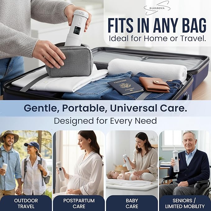 Portable Bidet For Travel - High Pressure Portable Travel Bidet for Men, Women - USB Rechargeable Electric Handheld Bidet Sprayer - Compact Personal Hygiene Cleaner for Camping, Home, Postpartum