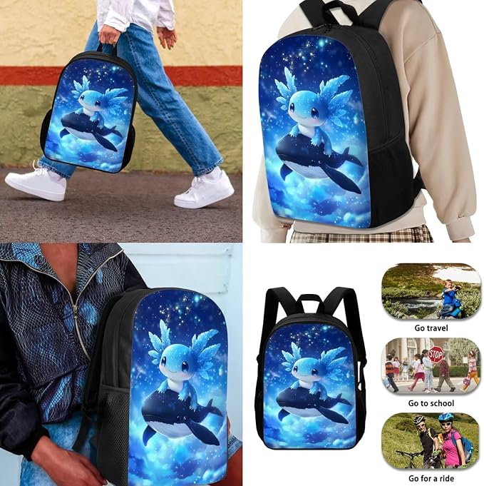 Galaxy Axolotl Backpack with Lunch Box for Girls 6-8/8-10 Killer Whale Bookbag 4 in 1 Elementary School Back Pack Toddler Kids Preschool Book Bags Lunch Bag Pencil Case Water Bottle Holder - Image 3