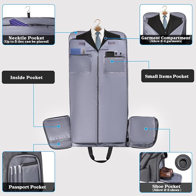 HILOMON Travel Garment Duffle Bag with Laptop Compartment, RFID Blocking Convertible Suit Bag Name Tap Pocket Carry On 2 in 1 Hanging Suit Travel Duffel Work Pouch - Image 3