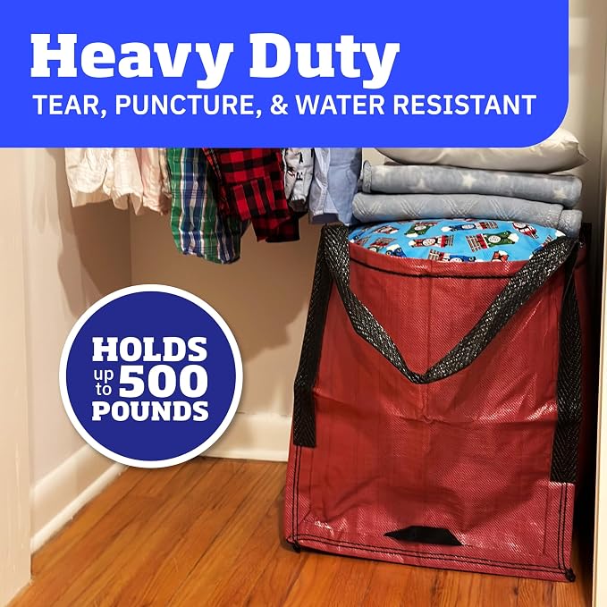DURASACK Heavy Duty Storage Tote Bag 22-Gallon, Red, Pack of 4 | Rugged Woven Polypropylene Moving Bag, Reusable Self-Standing Design, Holds up to 500 Pounds - Image 2