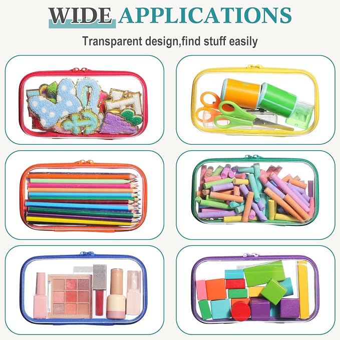 Sanwuta 6 Pcs Clear Hard Zipper Case Plastic Zipper Pouches Transparent Makeup Bag Pencil Case Pouches Toiletry Diaper Bag for Travel Toy Storage Organizer Bins - Image 7