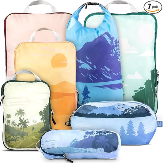 Large Compression Packing Cubes for Travel-Packing Cube Luggage Organizers 7 Piece Set for Checked Luggage-Ultralight, Expandable/Compression Bags by TRIPPED Travel Gear (Getaways) by TRIPPEDTravelGear