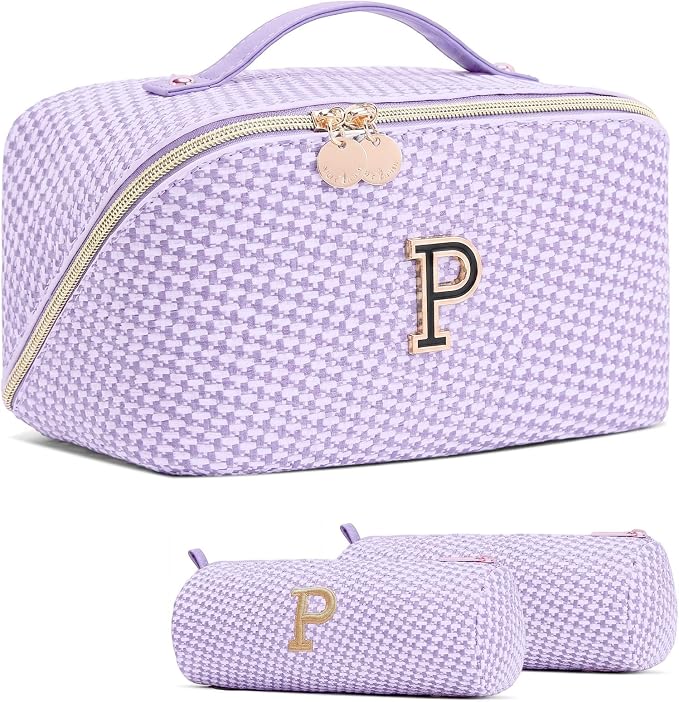Personalized Gift Travel Makeup Bag: Initial Makeup Organizer Bag for Women | 3-in-1 Custom Make up Bag Set - Vegan Leather Travel Cosmetic Bag - Luxury Gift for Women – Birthday, Anniversary, Graduation by Unknown