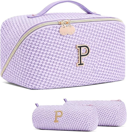 Personalized Gift Travel Makeup Bag: Initial Makeup Organizer Bag for Women | 3-in-1 Custom Make up Bag Set - Vegan Leather Travel Cosmetic Bag - Luxury Gift for Women – Birthday, Anniversary, Graduation by Unknown