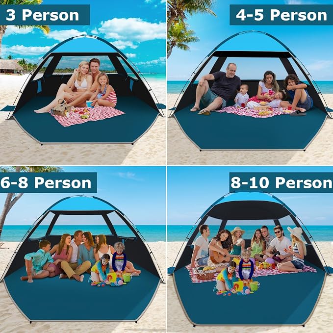 COMMOUDS Beach Tent Sun Shelter for 3/4/6/8 Person, UPF 50+ UV Protection Beach Shade Canopy Tent, Lightweight, Easy Set Up and Carry - Image 7
