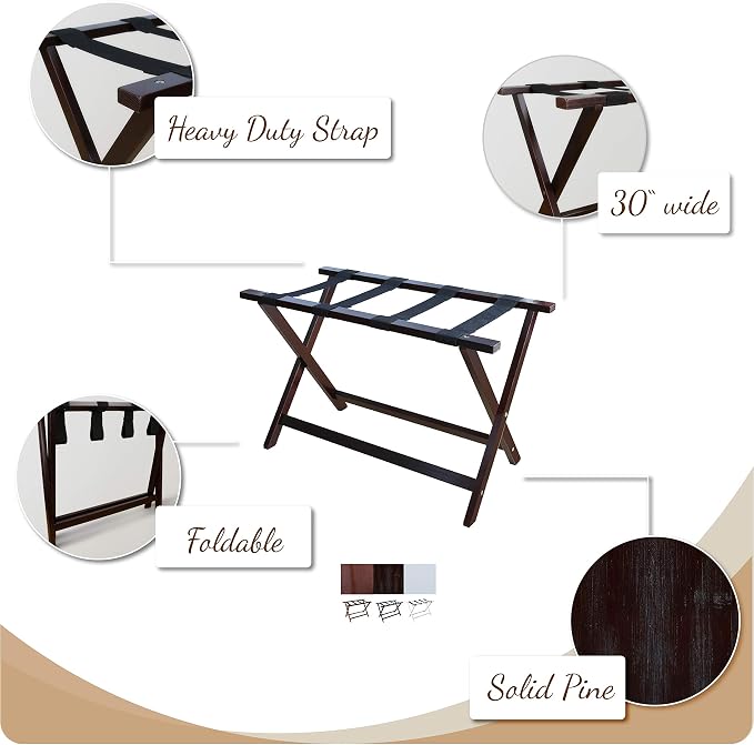 Casual Home Heavy Duty 30" Extra-Wide Luggage Rack, solid wood - Image 5