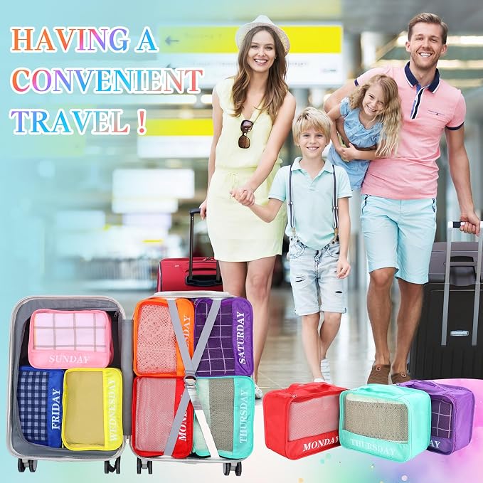 Days of Week Packing Cubes Summer Camp Essentials Weekly Organizer Storage Bag School Clothes for Travel Kids Family(9x7x3inch,Rainbow,32) - Image 5