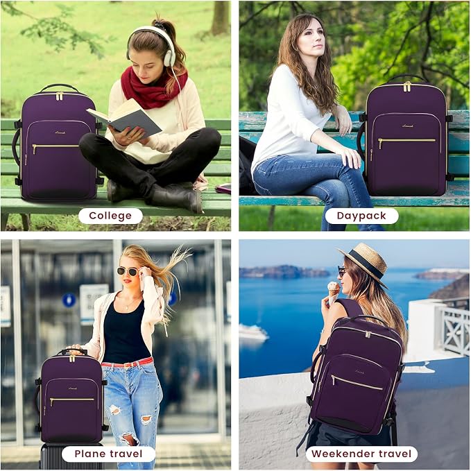 LOVEVOOK 40L Large Travel Backpack for Women Men, 17 Inch Carry on Backpack for Traveling on Airplane, Personal Item Travel Bag Airline Approved, Business Causal Weekender Backpack, Purple-Black - Image 8