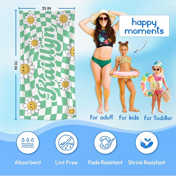 JML Personalized Beach Towel with Name, Custom Flower Beach Towel, Customized Microfiber Pool Towel, Quick Dry & Absorbent Swim Towel for Adult,Anniversary, Birthday, Summer Holiday,Vacation - Image 3