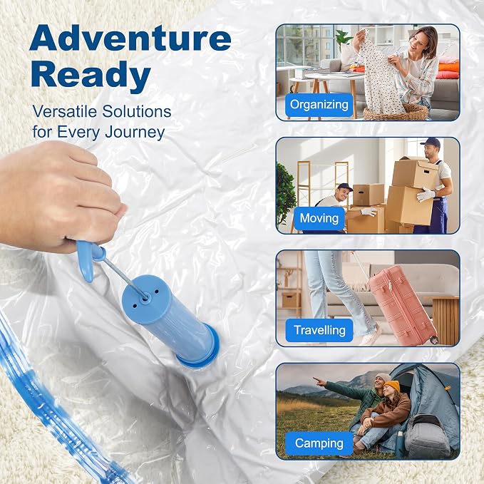 HOUSE DAY 22 Pack Vacuum Storage Bags with Pump,Space Saving Vacuum Seal Bags For Clothing Travel,4 Jumbo/4 Large/4 Medium/4 Small, 4S Roll/2XXS Roll Bags, Hand Pump Included, Sealer Clothes Storage - Image 7
