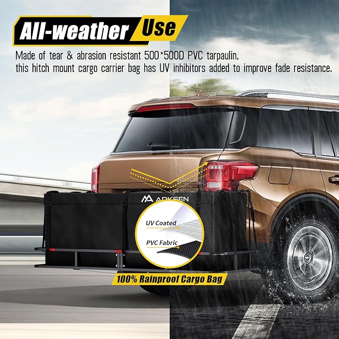 ARKSEN Hitch Cargo Carrier Bag with Lock for 24" x 60" Baskets Waterproof 16.4 Cubic Feet Large Capacity Luggage Storage (58" L x 20.5" W x 24" H) for Car Truck SUV RV or Trailer - Image 6
