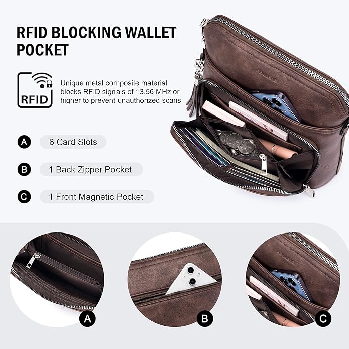 Roulens Crossbody Purse for Women Vegan Leather Medium Crossbody Wallet Bag for Travel Women Shoulder Handbags with Tassel