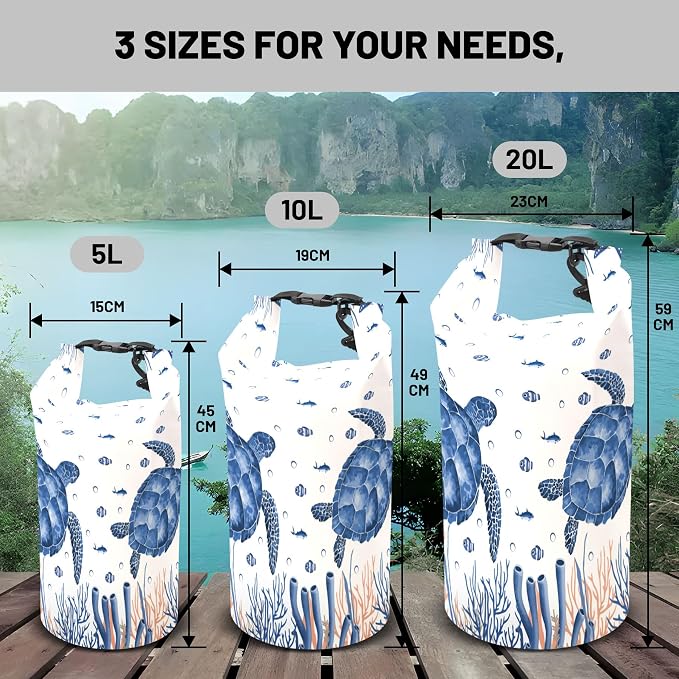 Waterproof Dry Bag,Roll Top Sea Turtle Coral Starfish Waterproof Backpack 5L/10L/20L Floating and Lightweight Bags for Kayaking, Boating, Fishing, Swimming and Camping with Waterproof Phone Case - Image 6