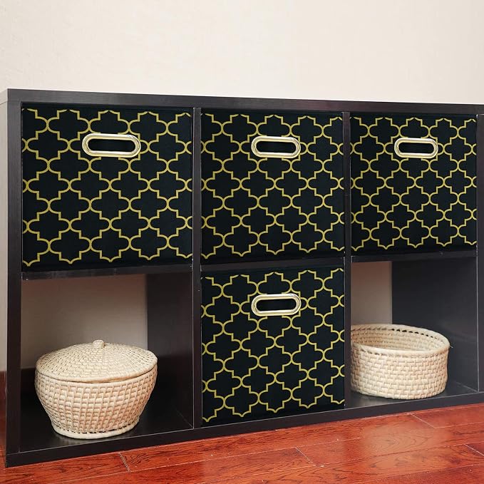 Fabric Cloth Storage Bins,Fabric Cube Organizer with Dual Handles Foldable Cube Storage Baskets for Home Bedroom Storage,Set of 3,(Black Gold) - Image 4