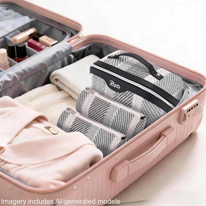 BOYATU Travel Makeup Bag Cosmetic Bag for Women: 3 Pcs Set Make up Bag with Compartments - Waterproof Vegan Leather Toiletry Bags with Handle - Makeup Organizer for Travel Essentials(C-4-Black) - Image 7