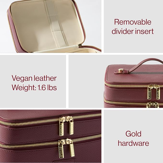 ETOILE - Duo Vanity Case Burgundy - Large Functional Travel Makeup Bag Organizer with Removable Divider & Mirror - Image 3