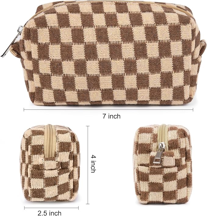 SOIDRAM 2 Pack Checkered Makeup Bag for Women, Cute Makeup Pouch Small Makeup Bag Travel Cosmetic Organizer for Toiletries, Brushes & Skincare - Image 5