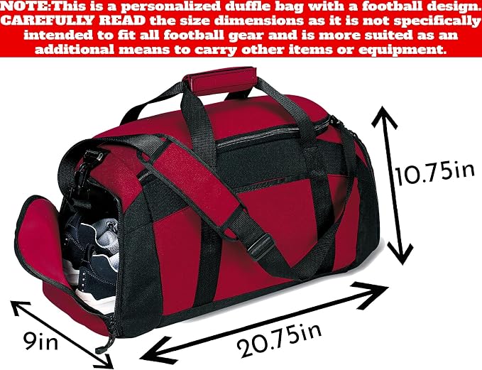 Personalized Sports Duffle Bag with Shoe Compartment (Football, Maroon) - Image 2
