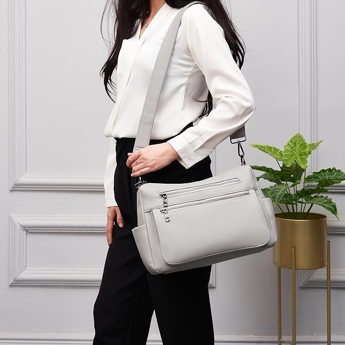 YZAOLL Large Crossbody Shoulder Bag for Women Vegan Leather Tote with Adjustable Wide Strap Work Purse with 10 Pockets