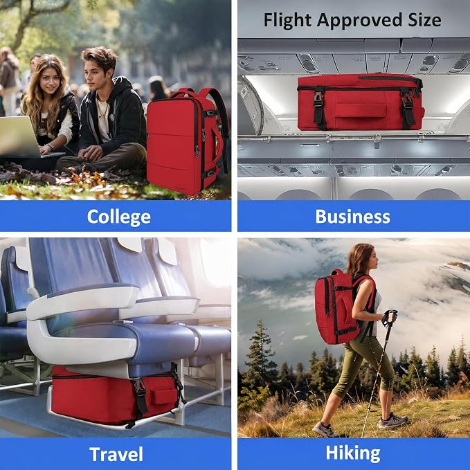 Taygeer 35L Carry on Travel Backpack for Women Men, Personal Item backpack | Travel Backpack with Laptop Compartment & Water Bottle Pocket, Lightweight Work Bag for Weekend Business Hiking, Bright Red - Image 9
