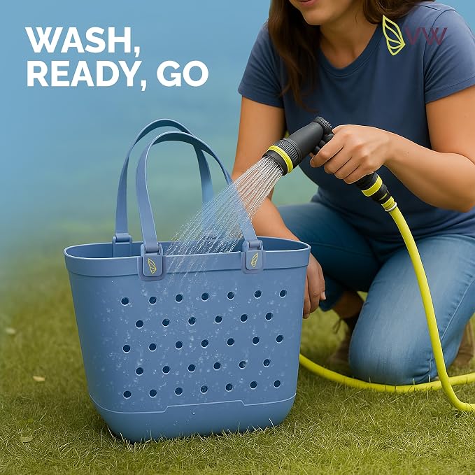 Large Rubber Beach Tote Bag - Waterproof Bag With Sand Proof Pouch For Beach, Travel, Pool (13.7" x 9.4" x 18.9") - Image 2