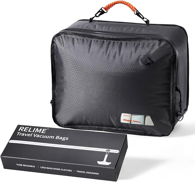 Relime Apex Series Vacuum Bags for Travel Luggage, 180° Open, Reusable Compression Bags for travel Pack, Vacuum Seal Packing Cube for Cloth (1Medium No Pump) by Relime