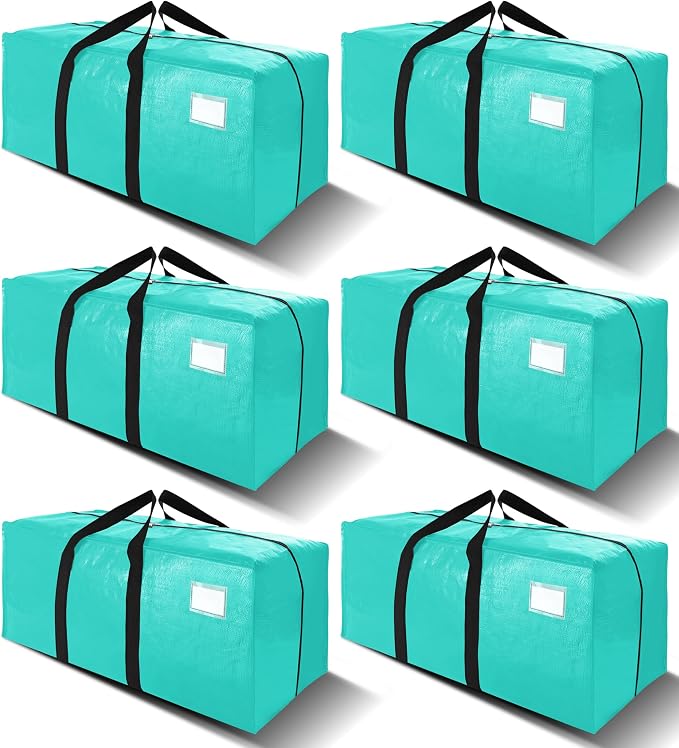 6 Pack Heavy Duty Extra Large Moving Bags W/Backpack Straps - Strong Handles & Zippers, Storage Totes For Space Saving, Fold Flat, Alternative to Box and Bin (40 gal, Aquamarine) by VELVETSURE