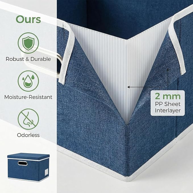 PRANDOM Storage Bins with Lids [3-Pack] Linen Fabric Foldable Storage Boxes Organizer Containers Baskets Cube with Cover for Bedroom Closet Office Royal Blue（11.4X8.6X6.7 - Image 4