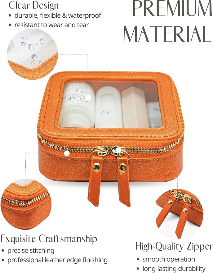 Popvibe Clear Makeup Bag with Zipper Small Travel Cosmetic Case Orange Mini Pouch for Purse Accessories Car Storgae Essentials Bag Purse Pouch Organizer Compact Small Clear Toiletry Bag for Traveling - Image 2
