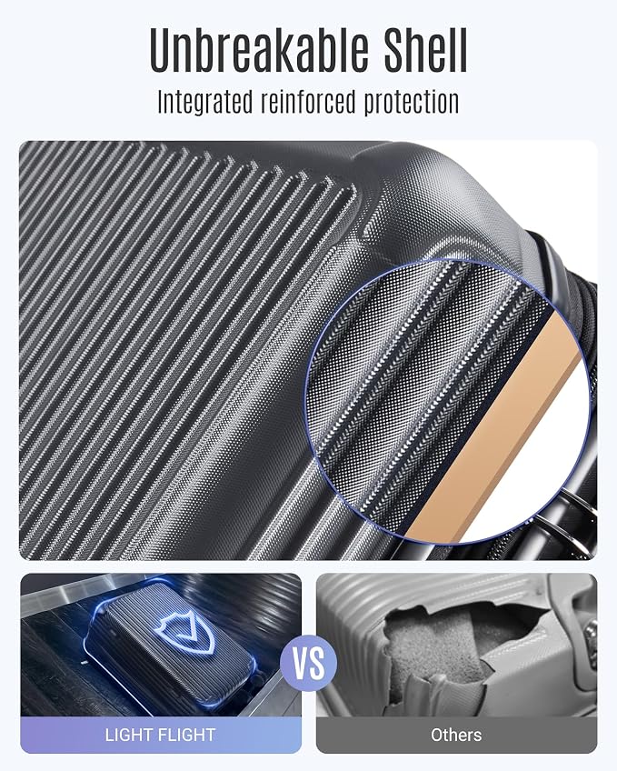LIGHT FLIGHT 3 Piece Luggage Sets With Spinner Wheels Hardshell TSA Lock | Durability, Spinner Wheels, Hardside Lightweight, TSA Lock, Durable, PC+ABS, Mobility, - Image 4